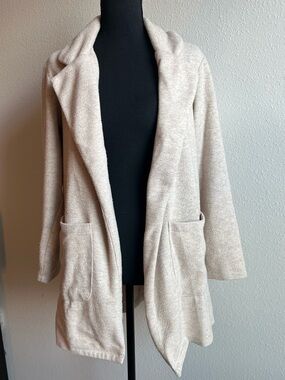 Dictionary Light Beige Open-Front Women's Cardigan with Patch Pockets
